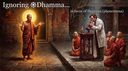 Ignoring ☸Dhamma… in favor of dhamma (phenomena): a monk stands ignored with his hands open while the monks around him watch a scientist peer into a microscope