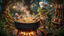 frog chef stirring a soup cauldron