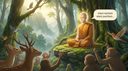 monk achieving nirvana in the forest